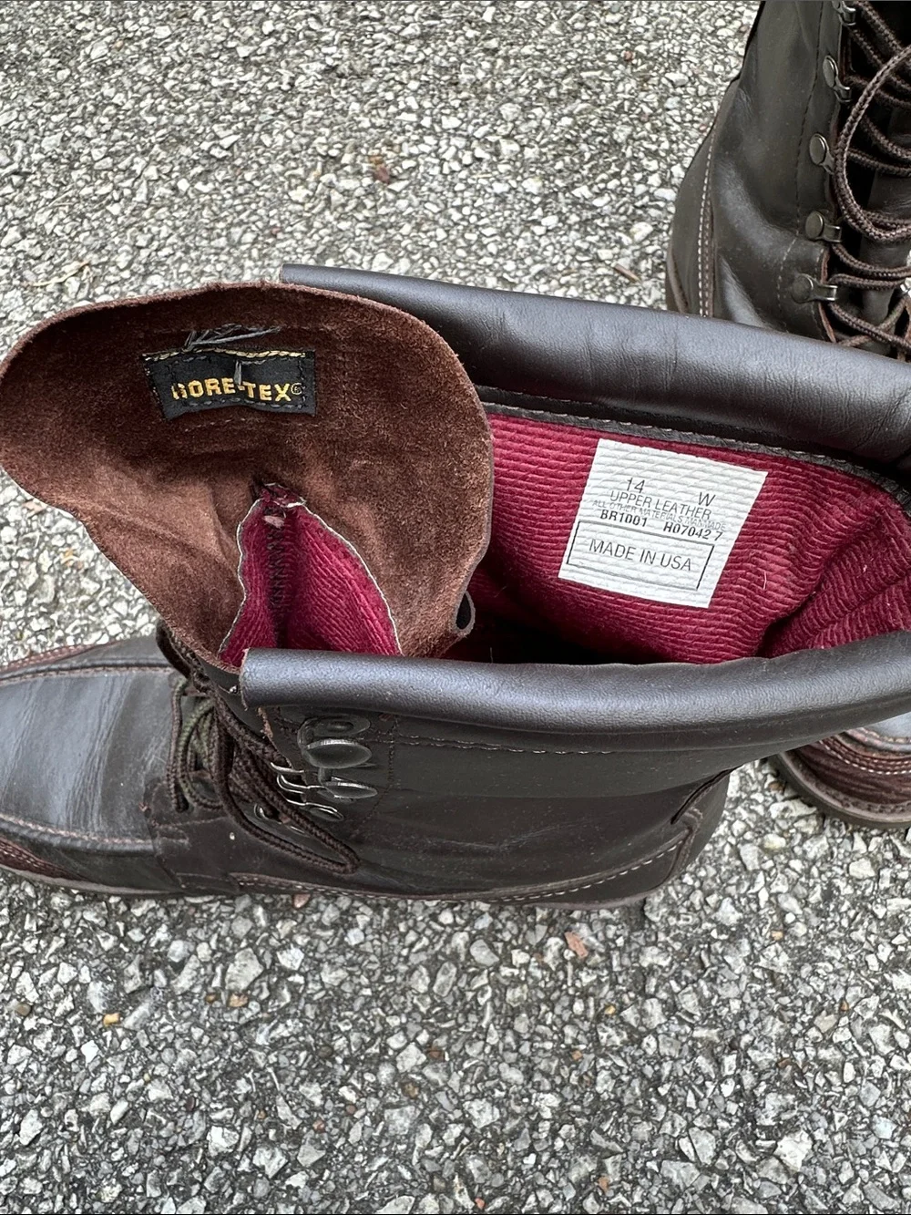 Browning Dark Brown Leather Moc Toe Lace-Up Men's Boots Vintage Made in USA